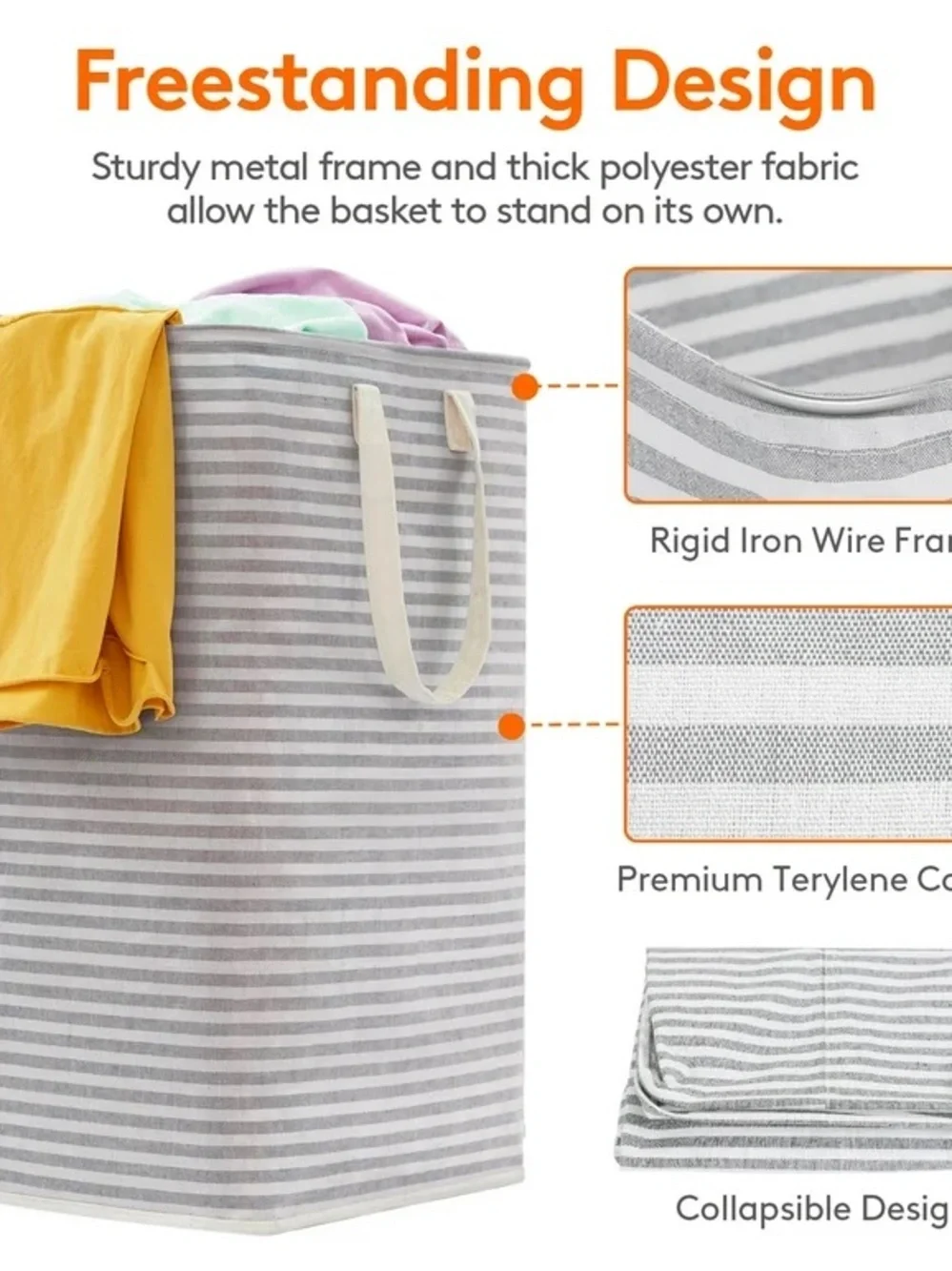 “Lifewit” Gray & White Striped Collapsible Laundry Hamper‼️